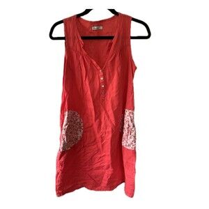 Allen Allen NWOT 100% Linen Fold Mix Floral Solid Print Midi Dress Pockets S